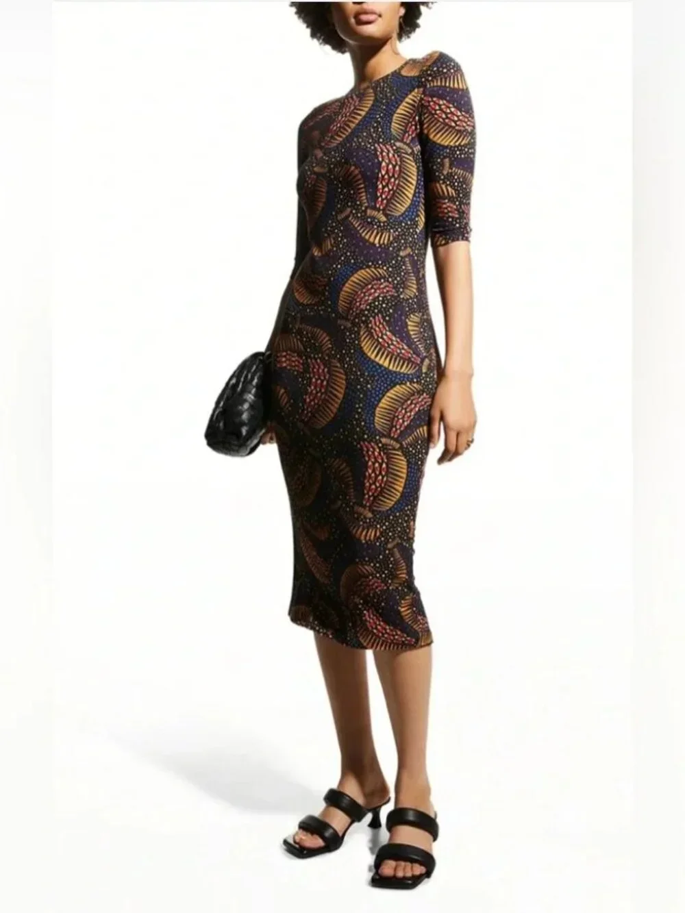 Farm Rio black wild bananas sheath midi dress